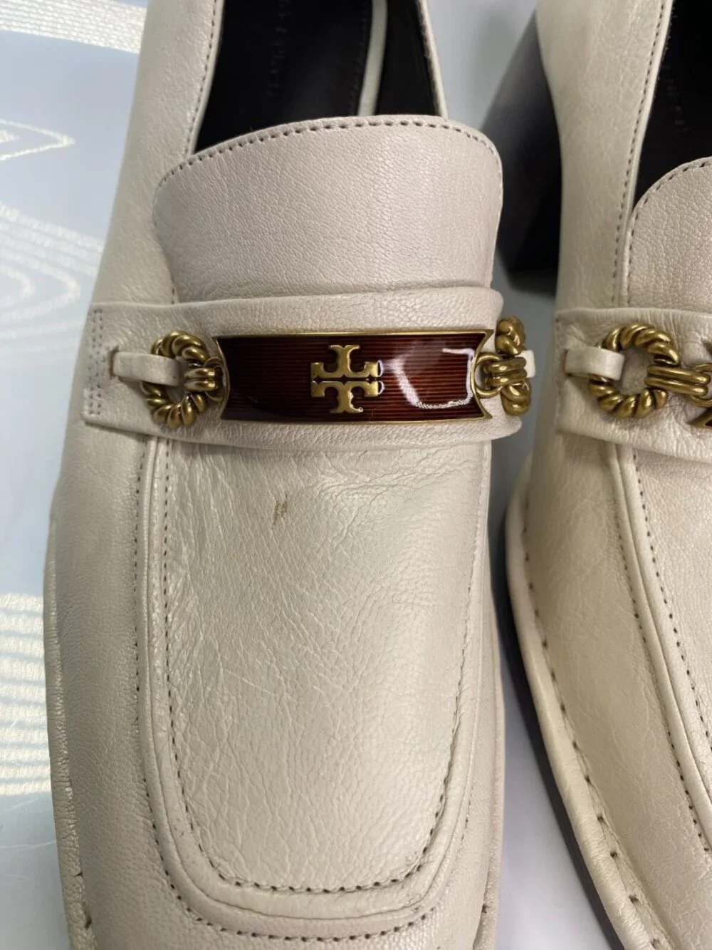 Tory Burch Women's Perrine High Heel Leather White Loafer Pumps Sz 9.5